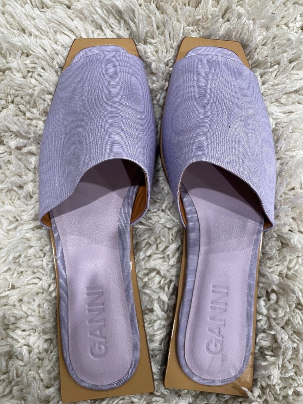 GANNI fabric slide sandals Squared Toe - Sz EU37 - Lilac colored